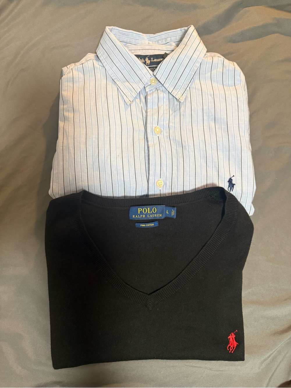 Lot Of 2 Polo Ralph Lauren Men’s Large Black Sweater Vest & Blue Button Shirt - Picture 2 of 12